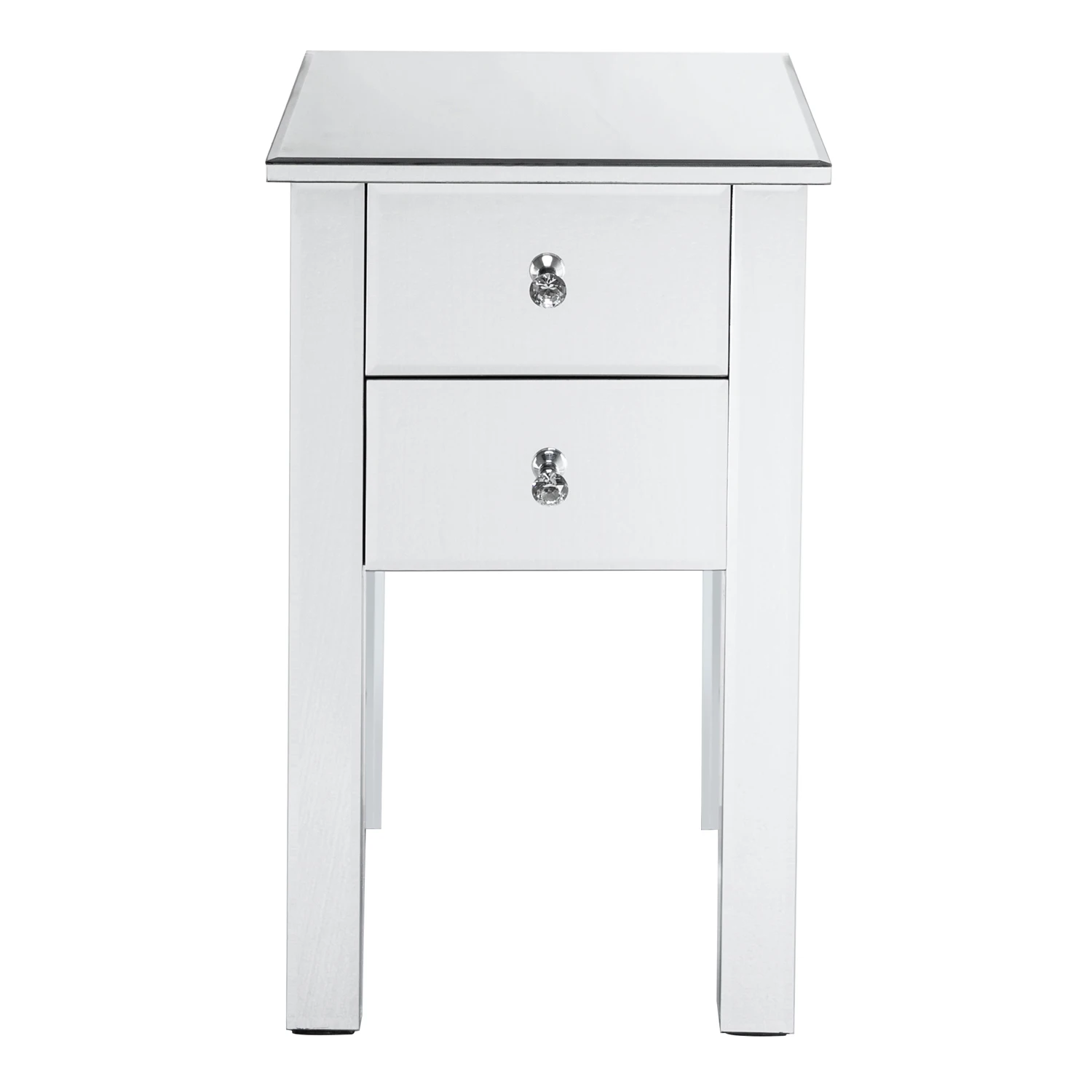 Modern and Contemporary Mirrored 2-Drawers Nightstand Bedside Table Silver