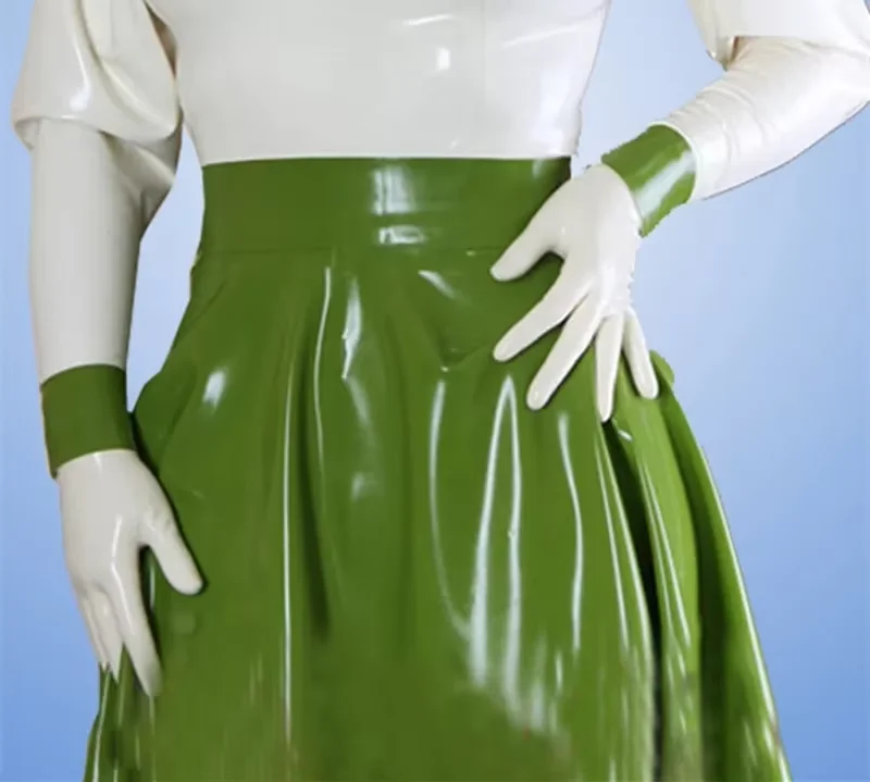 

England Style Women's Pleated Ankle-length Long Latex Skirt No Zip with Handmade