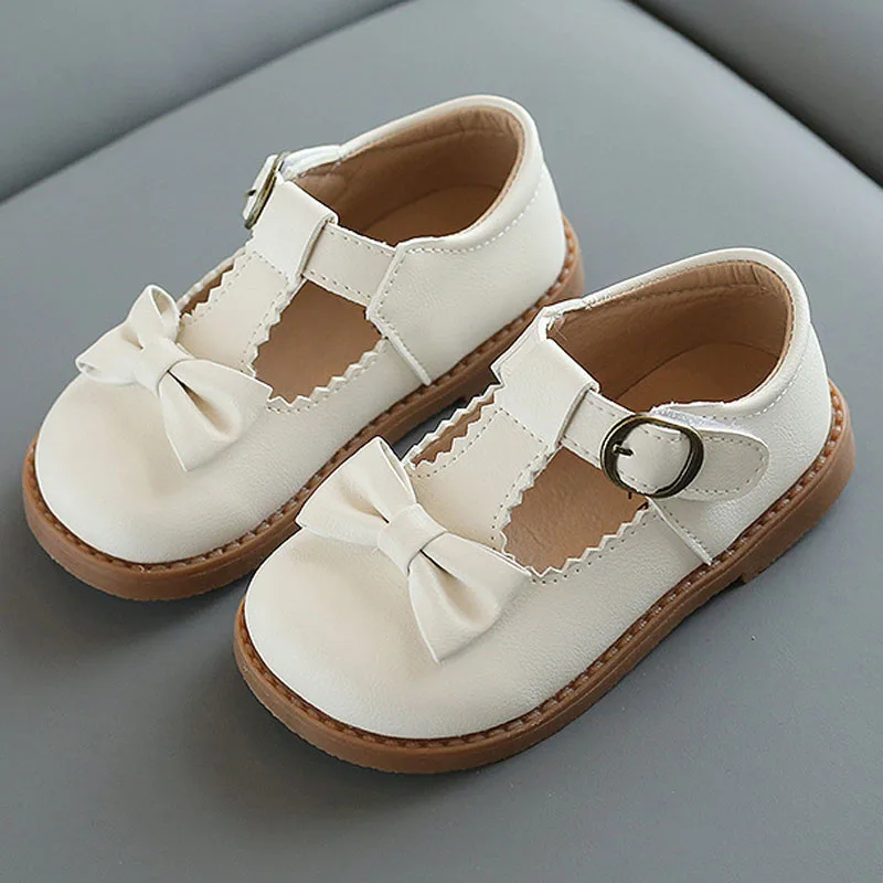 Girls Princess Leather Shoes Children Bow Student Party Dance Shoe Kids T Strap Flat Shoes Spring Summer Leather Sandals CSH1256