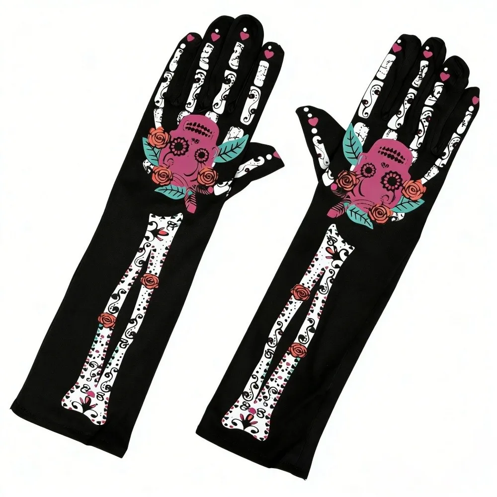 3D Skeleton Design Halloween Gloves Long Unisex Design Halloween Cosplay Gloves Convex Halloween Costume Gloves Festival Costume