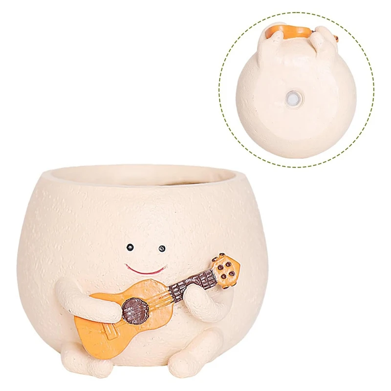 ●Smily Face Planter Pot with Drainage Hole Cute Resin for String of Plant Guitar Pots for Indoor