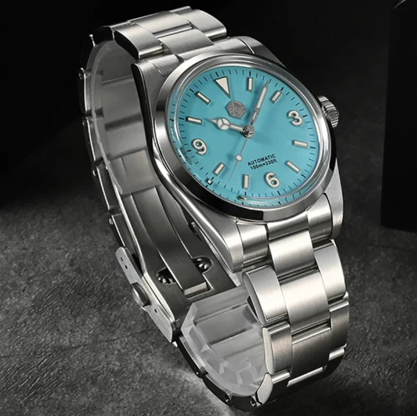 San Martin Men Automatic Watch 37MM Mechanical Wristwatch Diver 10ATM Waterproof C3 Luminous Steel Strap PT5000 SW200