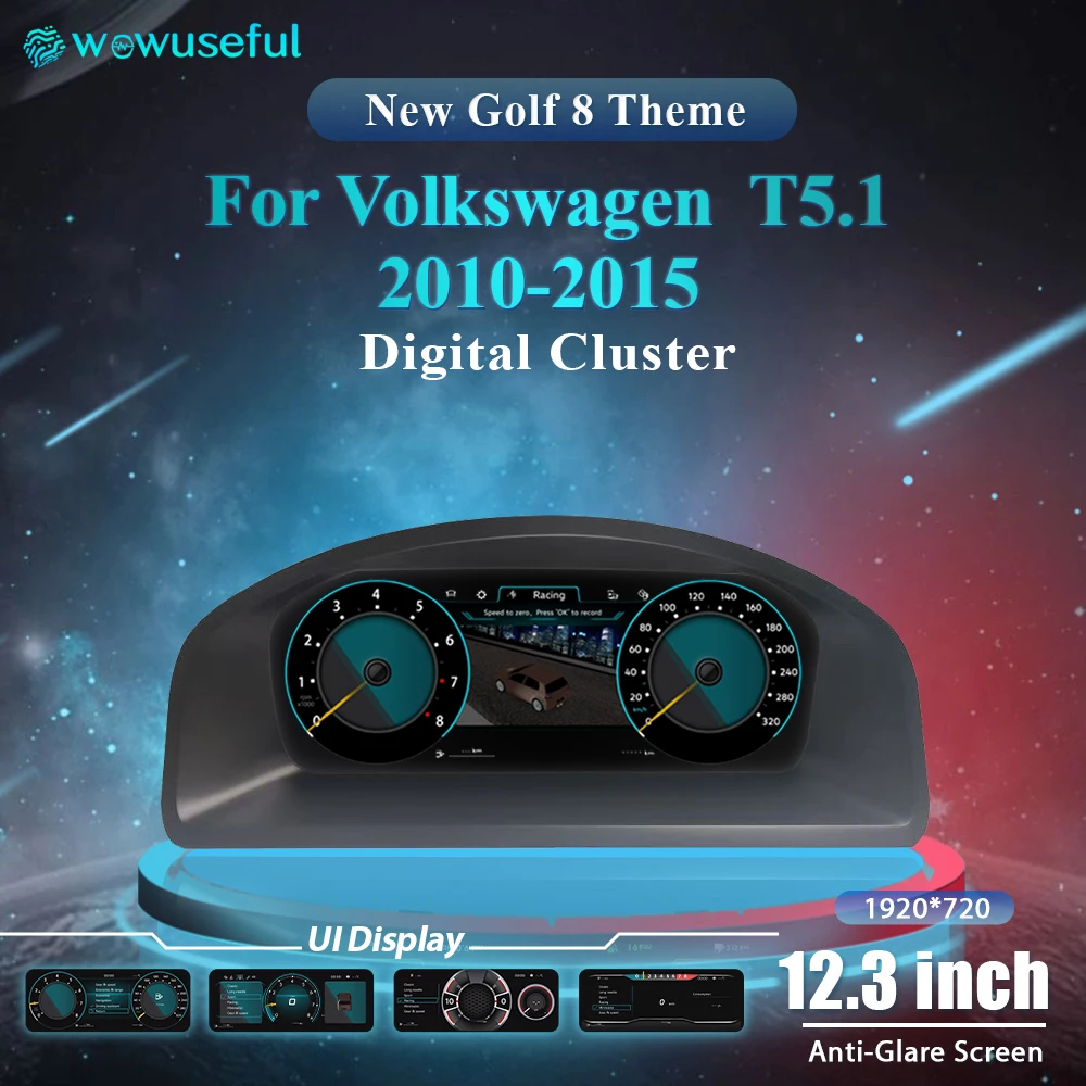Image of Wowuseful 12,3‘ LCD Digitales Dashboard für VW T5.1 2010-2015 Caravelle Multivan Transporter Digitales Kombiinstrument Tachometer