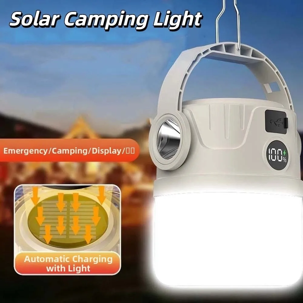 المحمولة المحمولة ضوء التخييم الشمسية مع الناتج عكس الضوء البيج خيمة مصباح 1200mAh بطارية LED مصابيح تعليق للزينة المشي لمسافات طويلة #4