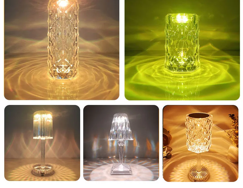 Lampe de bureau en cristal rose diamant, chargeur USB, lampe de chevet pour chambre à coucher, cadeau créatif, veilleuse d'ambiance