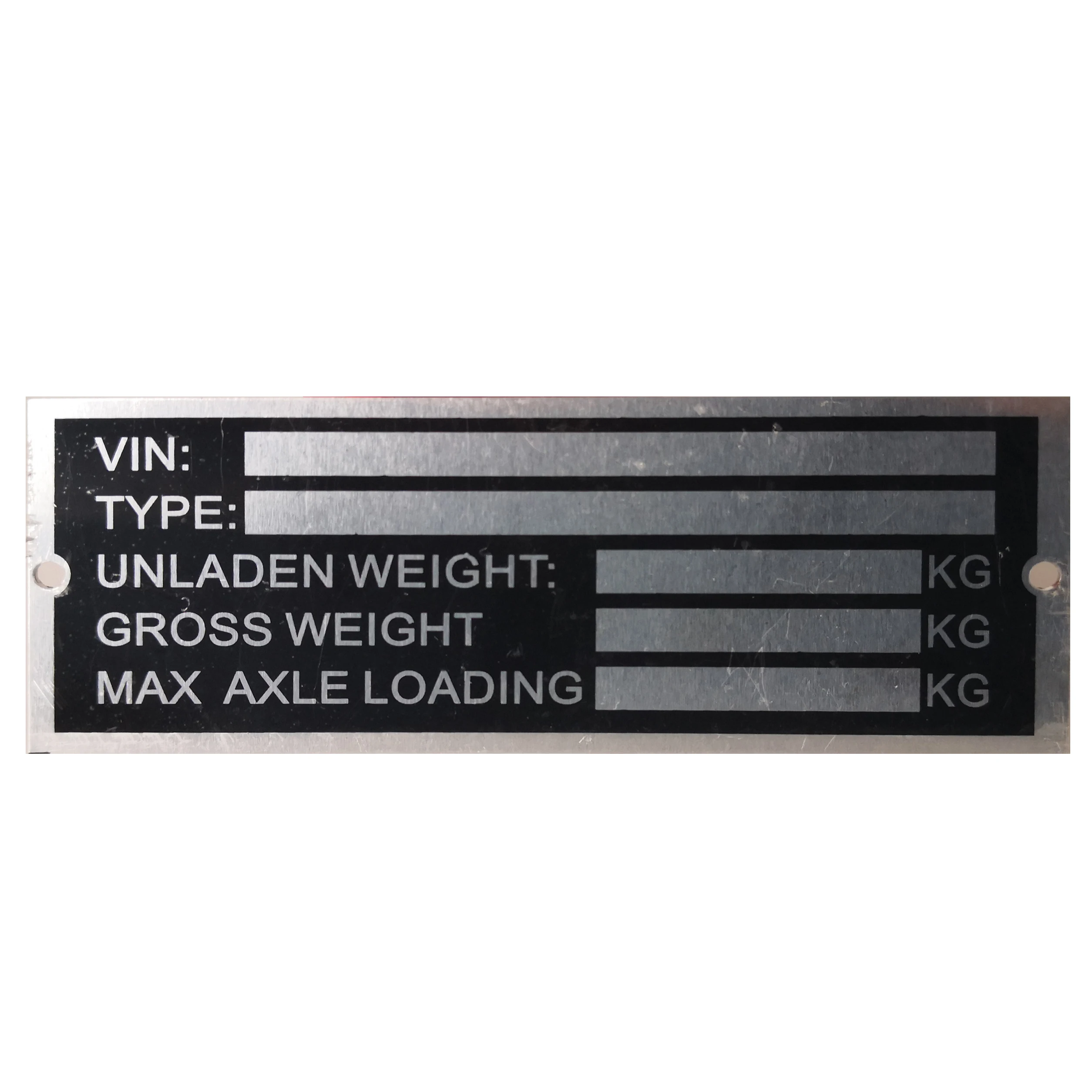 Trailer Blank VIN & Weight Chassis Plate 120mm x 45mm Identification Number