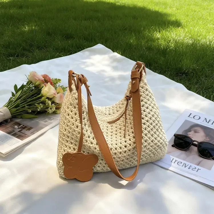 

2026 Niche High-end Linen Woven Handbag Crossbody Shoulder Handbag Seaside Vacation Style Casual Versatile Bag
