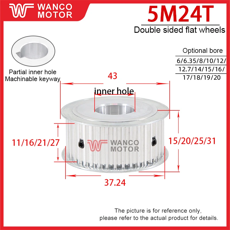 HTD 5M 24T Timing Pulley 24Teeth AF 11/16/21/27mm Width Toothed Belt Pulleys 8-35mm Bore Gear Pulley for CNC Machine