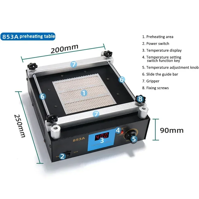 

220v Electric 853A Constant Temperature Lead-free Preheating Station BGA Rework and Desoldering Station Digital Display Preheati