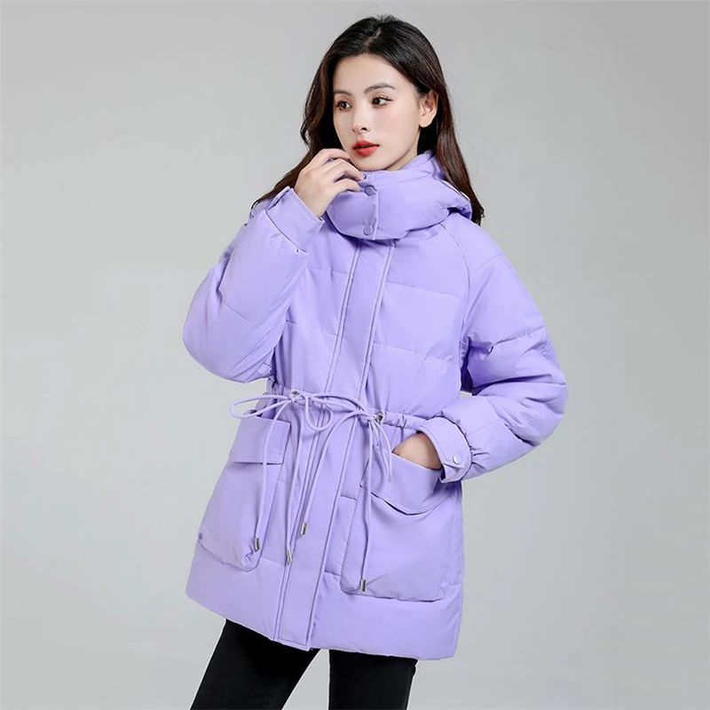 Giacca invernale in cotone medio-lungo donna 2023 nuovo cappotto con cappuccio colletto rialzato moda capispalla allentata addensare Parka soprabito femminile