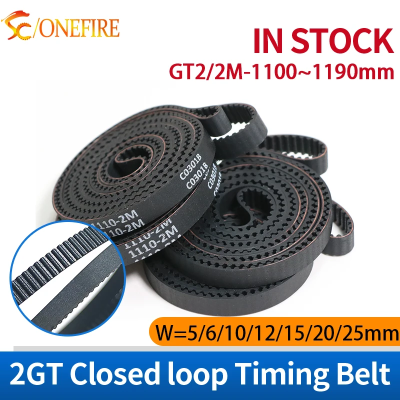 2M GT2 Closed Loop Rubber 2GT Timing Belt 2GT-1100/1110/1136/1140/1142/1144/1150/1180/1190 Width 5/6/10/12/15/20/25mm