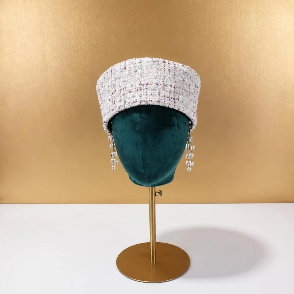 New Adjustable Top Hat for Women Tweed Fabric Elegant Berets Hats Luxurious British Retro Cocktail Hat Tea Party