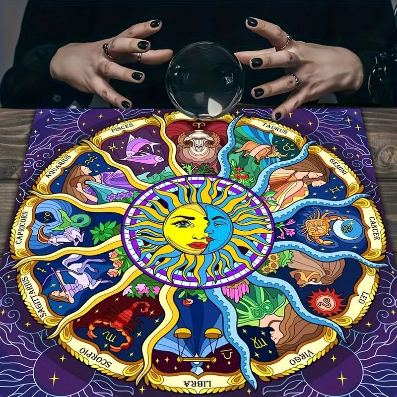 VIKAMA Purple Neon Magic Array Tarot Card Tablecloth Mysterious Divination Altar Cloth Ritual Table Mat Background Cloth