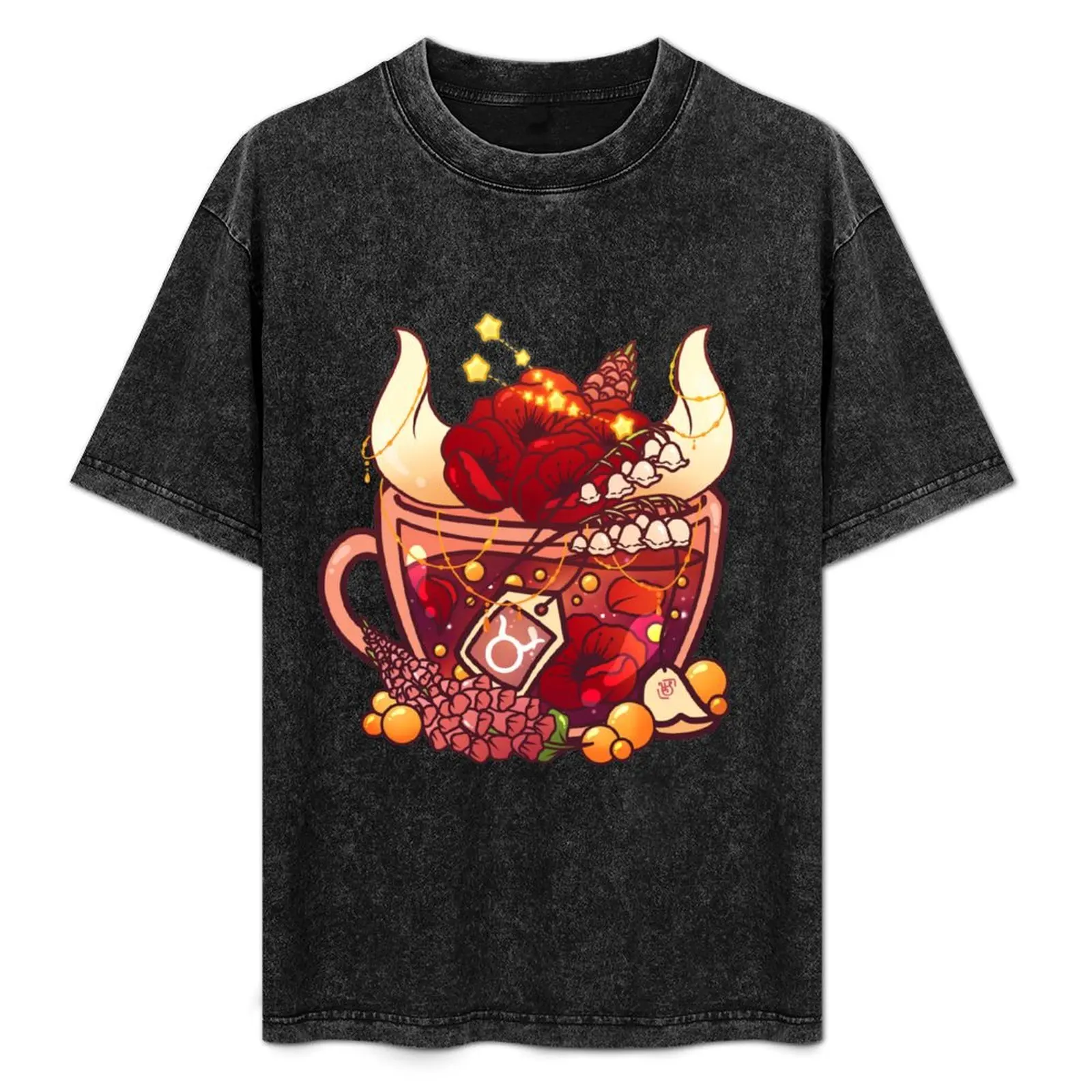 Taurus Zodiac Teacup T-Shirt Fashion Casual Short Sleeve T-Shirt
