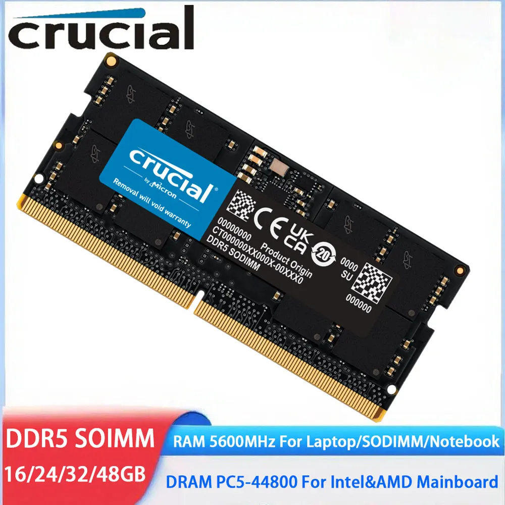 

Crucial Memoria DDR5 Laptop RAM 24GB 32GB 48GB 16GB 5600MHz Memory SODIMM 1.1V 262Pins PC5-44800 Notebook NB DRAM For Intel&AMD
