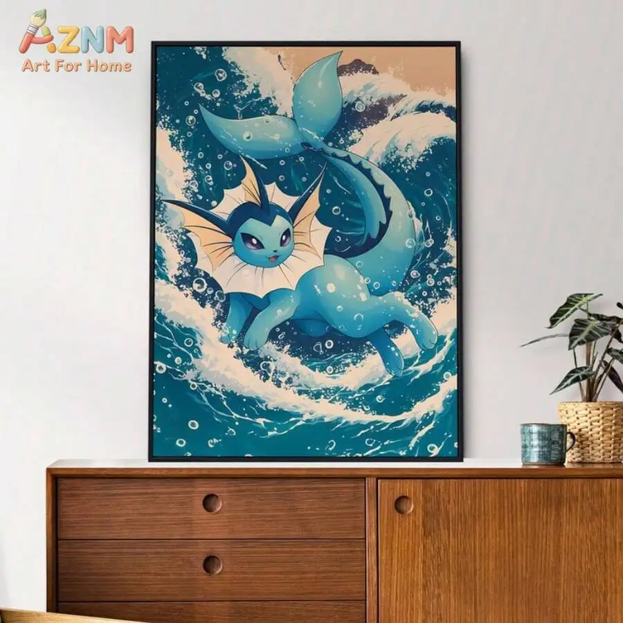 AZNM Eeveelutions Pikachu Mewtwo Arcanine Canvas Print Unframed Ukiyo-e Wave Lightning Anime Wall Art Decor Poster - view 3