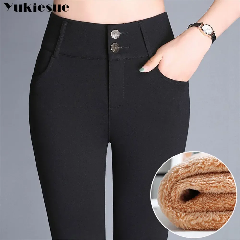 

2023 New Autumn Winter Fashion slim High Waist Women Velvet Thicking Warm Elastic Pants Quality Trousers Tight Type Pencil Pants