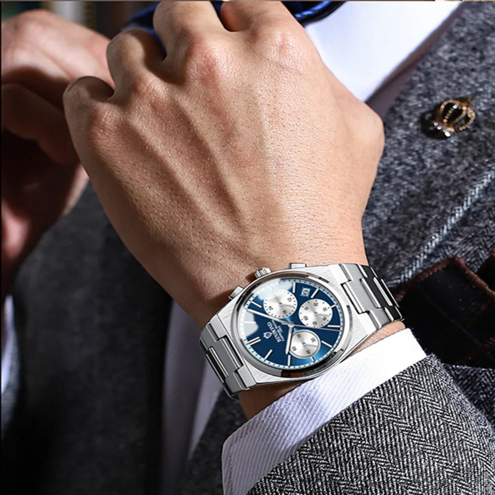 BINBOND 203 Men's Quartz Watch Three Eyes Six Needles Waterproof Luminous Calendar Luxury Fashion Men's Quartz Watch