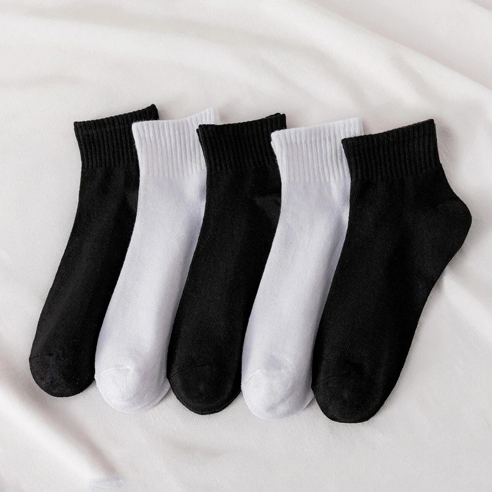 5 Pairs / Lot Men\'s High-Quality Socks New Styles Black And White Business Men Socks Comfort Breathable Spring Autumn For Male