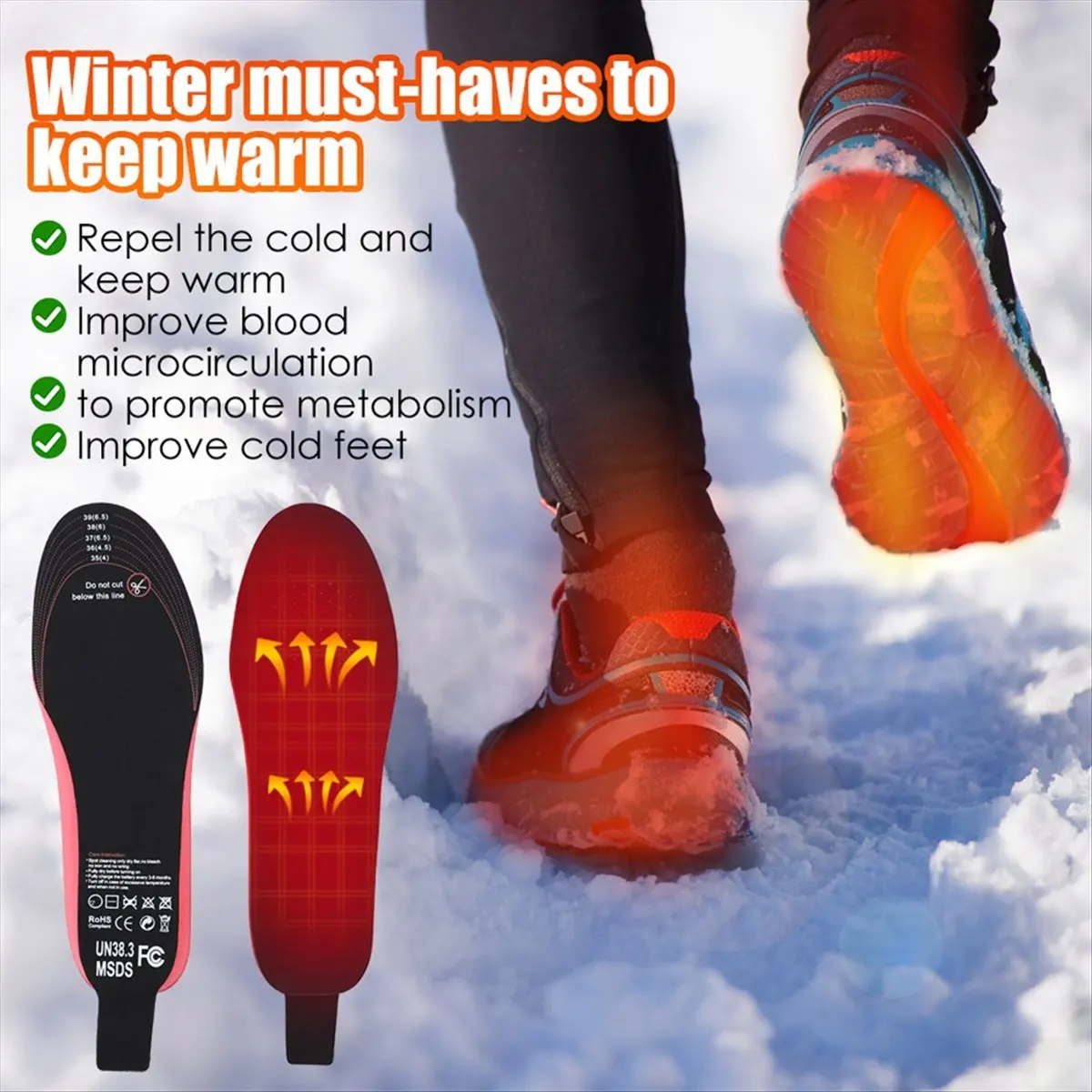 【Like】  Smart Heating Insoles Temperature-Controlled Foot Warmers Electrically Heated Insoles Large-Size Thermal Insoles A