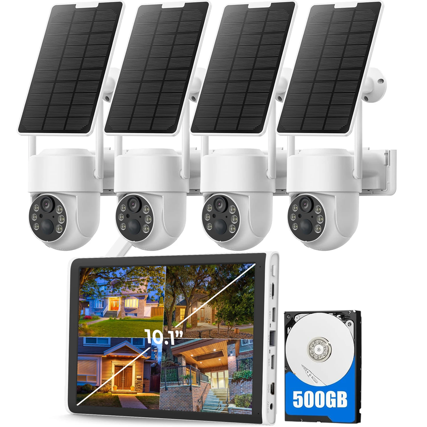 

4MP Outdoor Solar Security Camera System with 4Pcs Battery IP PTZ Camera 8CH NVR Kit Auto Tracking WiFi Surveillance Camera Kit