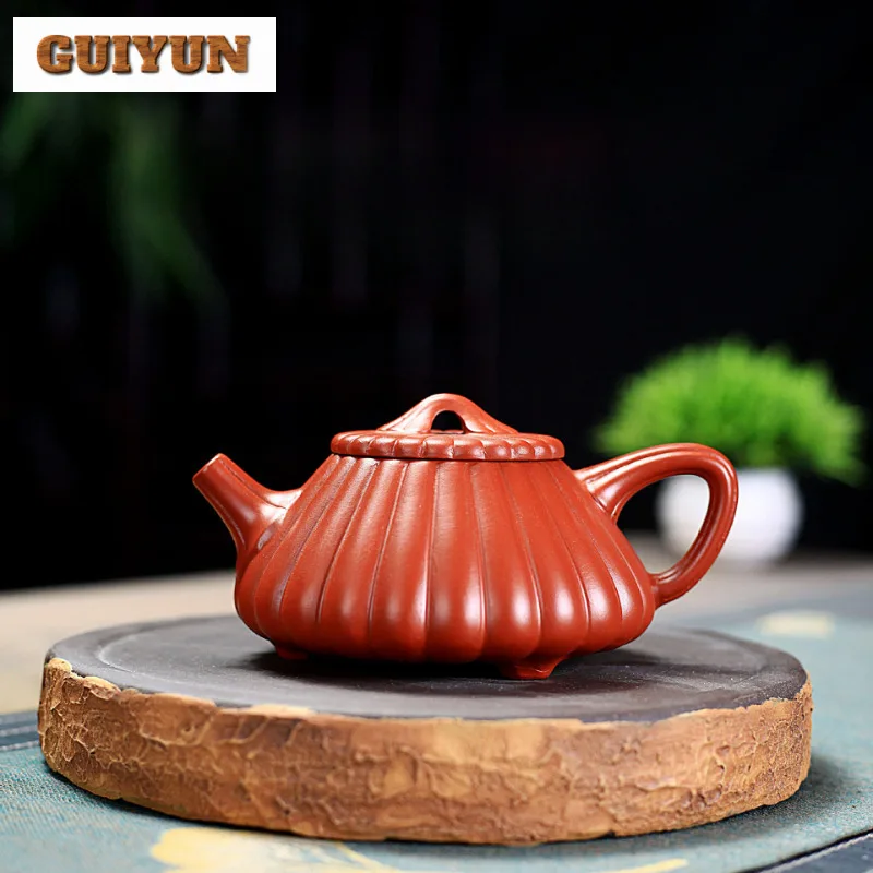 

160ml Creative Yixing Purple Clay Teapots Handmade Rib Stone Scoop Pot Raw Ore Dahongpao Mud Kettle With Filter Zisha Tea Set