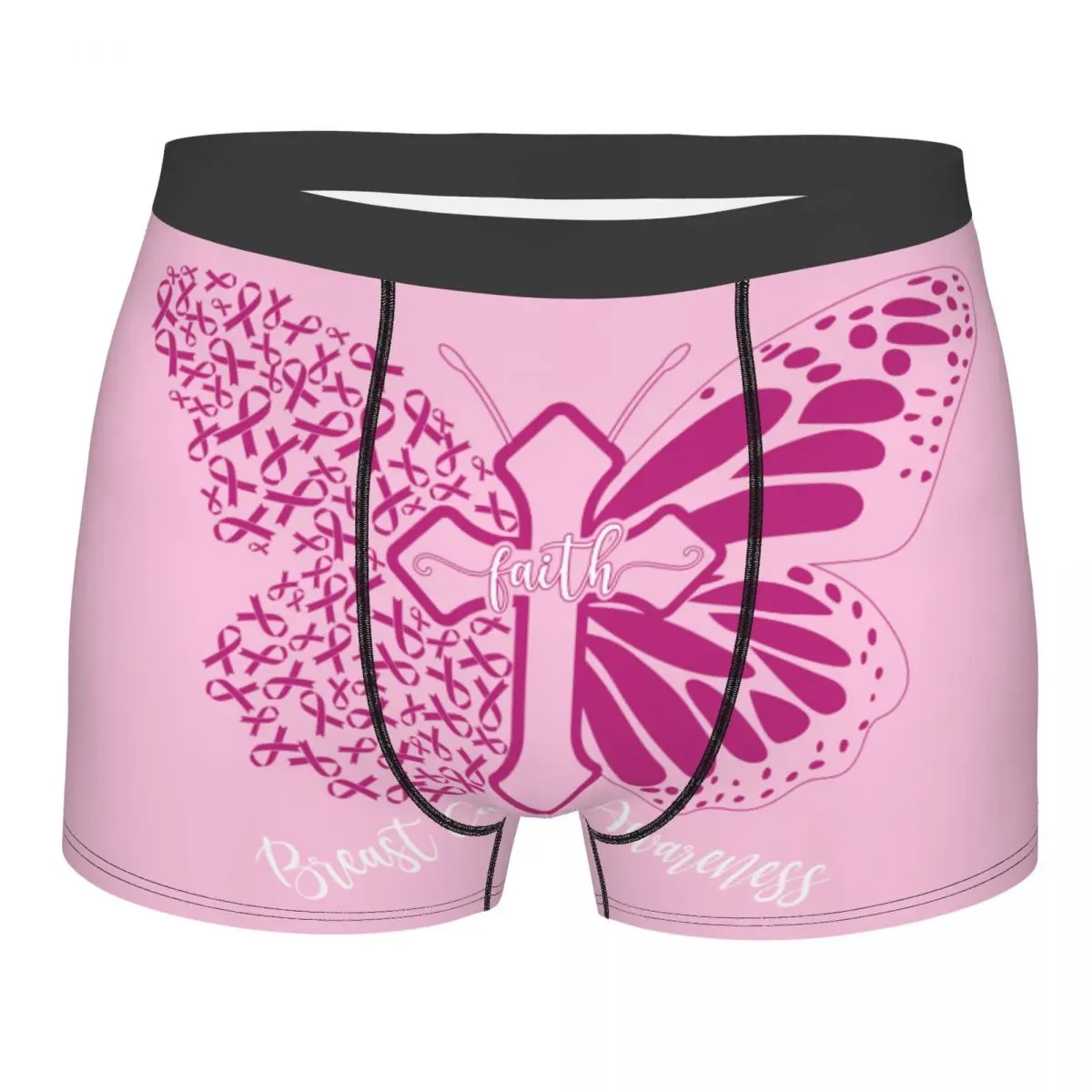 Male Fashion Breast Cancer Awareness Butterfly Cross Faith Pink Ribbon Gift Underwear Boxer Briefs Men Soft Shorts Underpants