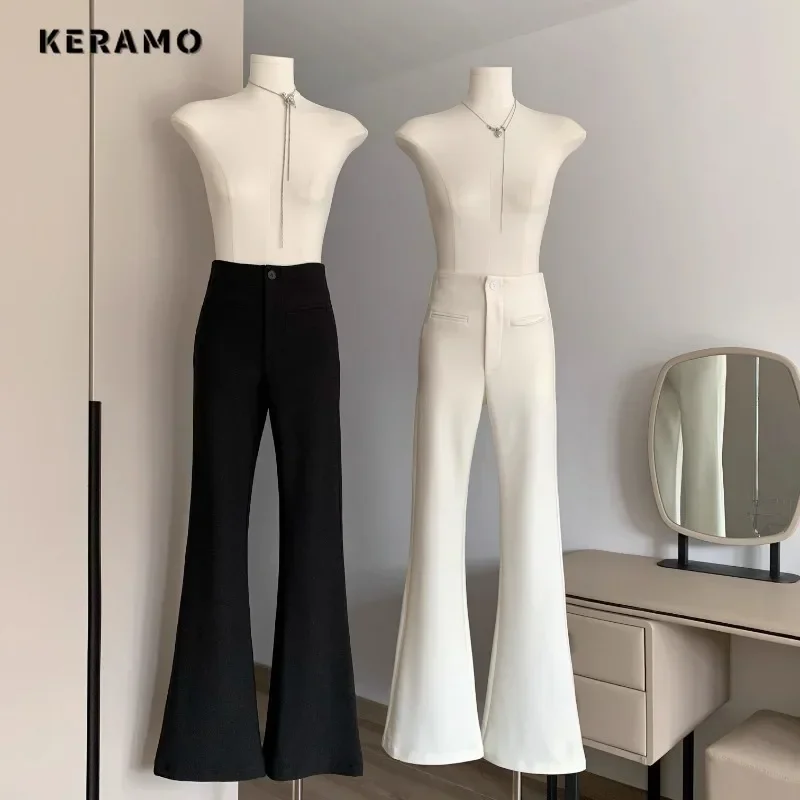 2024 Autumn Office Lady Casual High Waist Slim Fit Flared Pants Winter Women's Fashion Sheath Black Full Length Trousers