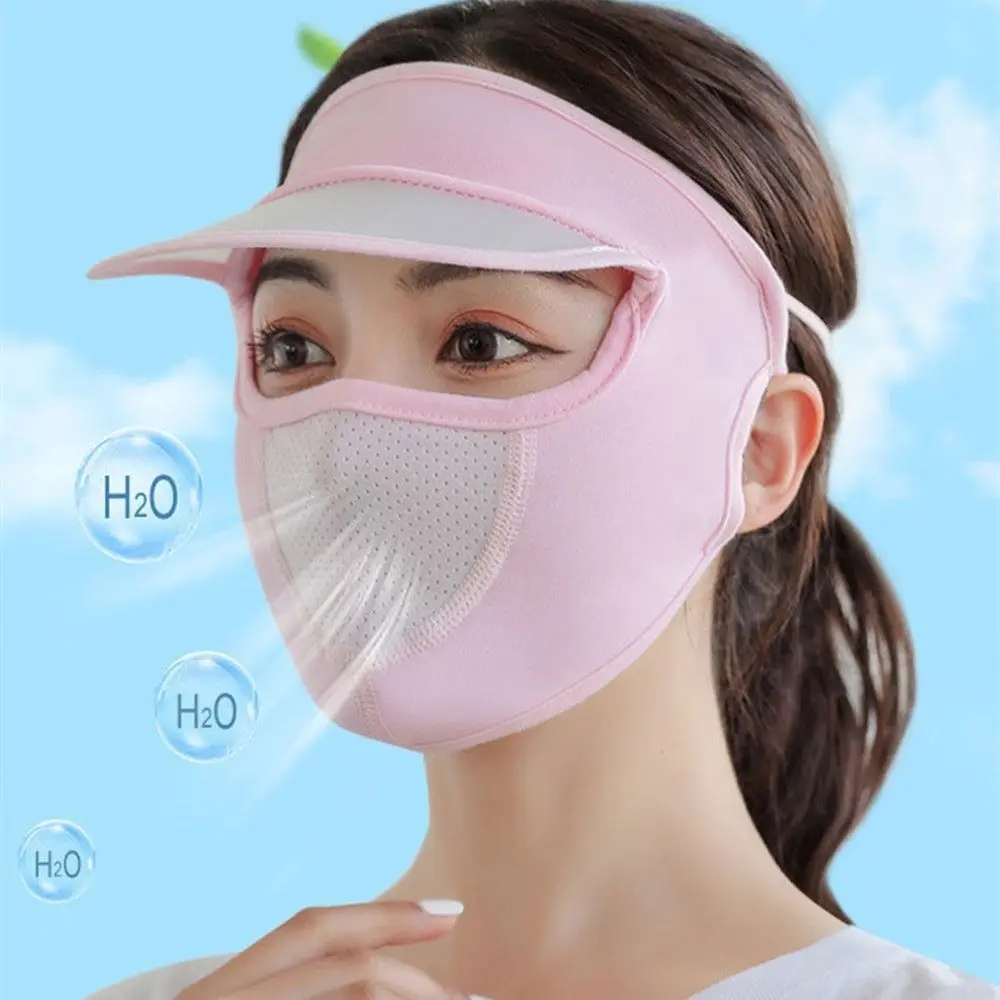 Ice Silk Women Sun Cap New UV Protection Breathable Full Face Mask Dust-proof Sunscreen Mask Cycling