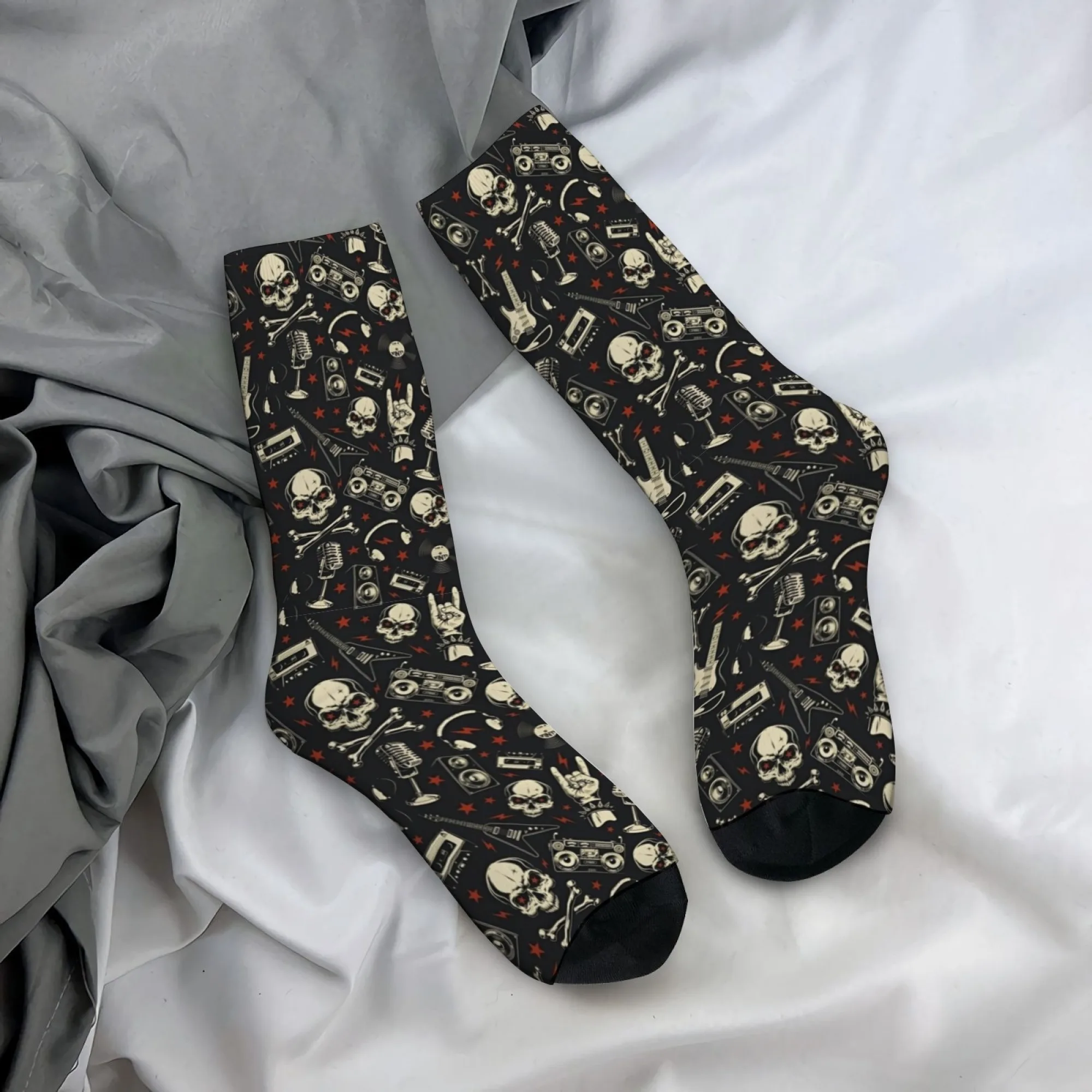 Retro Rock Skull Instrument Socks Soft Comfortable Skin-friendly Men's Socks Outdoor Sports Fitness Crazy Punk Streetwear Socks