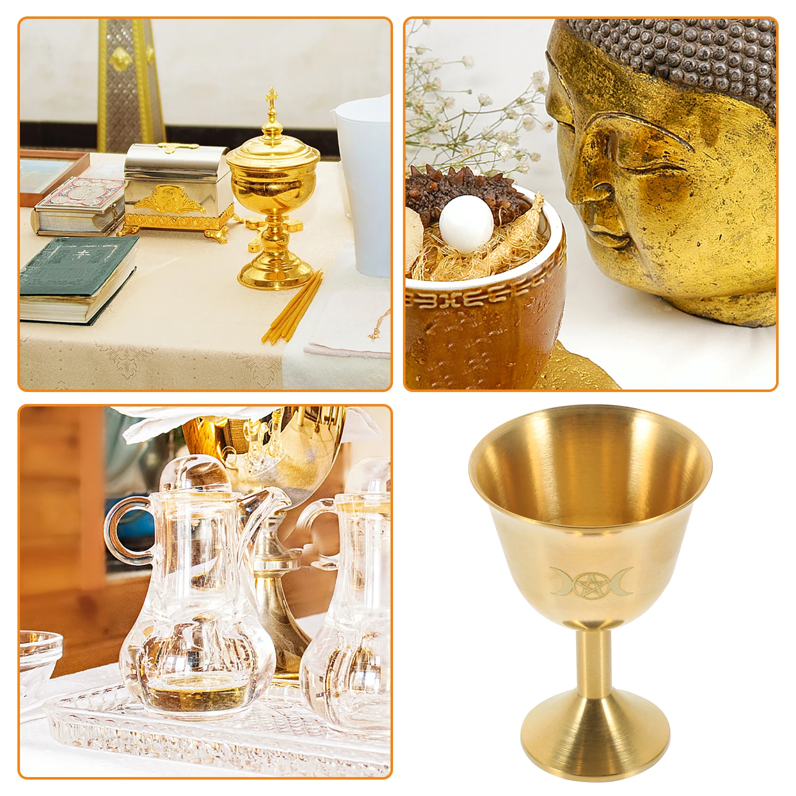 

Retro Copper Goblet Medium 5 6cm Three Phase Moon Pentagram Cup Holy Water Holder Sacrifice Chalice Kitchen