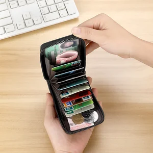 Card Case with Zipper Portable Women's Short Bank Card Holder Business Card Holder Zipper Vertical Clutch 1pcs