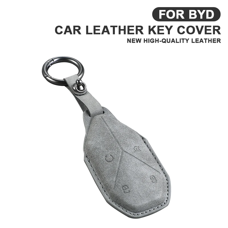 

Leather Car Key Case Cover For BYD Formula Leopard 5 FangChengBao 5 2023 2024 Keychain 3 Buttons Keyless Holder Accessories
