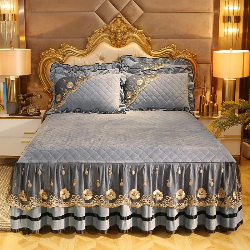 Crystal velvet padded single bed skirt mattress protective cover bedroom universal student dormitory
