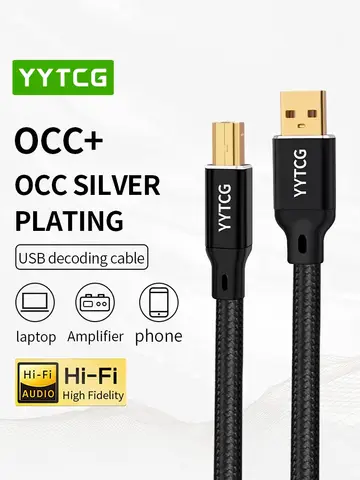 YYTCG Hifi USB Cable DAC A-B C-B C-C Digital AB Audio High Quality OCC Silver Plating Type A to Type B Hifi Usb Typec Cable