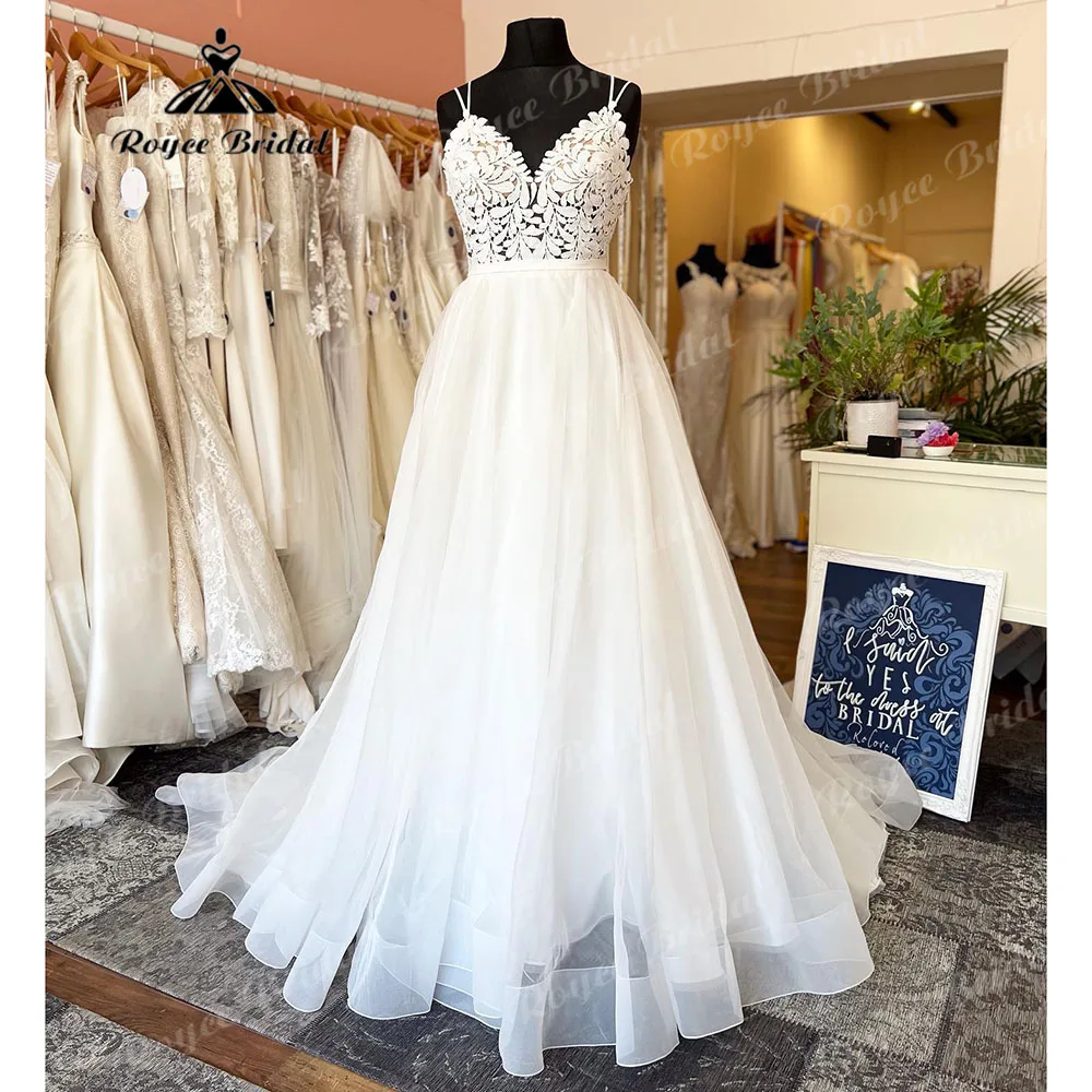 robe boheme Elegant Boho Beach Lace Flowy Wedding Dress for Women 2024 Spaghetti Straps Bridal Gown vestido de noiva boho chique