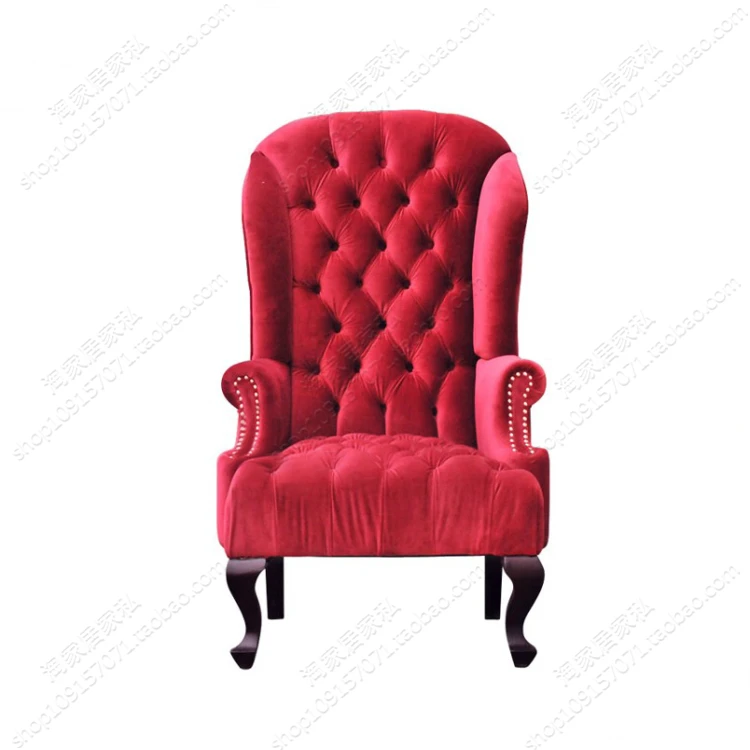 

American Style Single-Seat Sofa Chair Red Flannel Living Room High Back Chair European Style Pull Buckle Chair