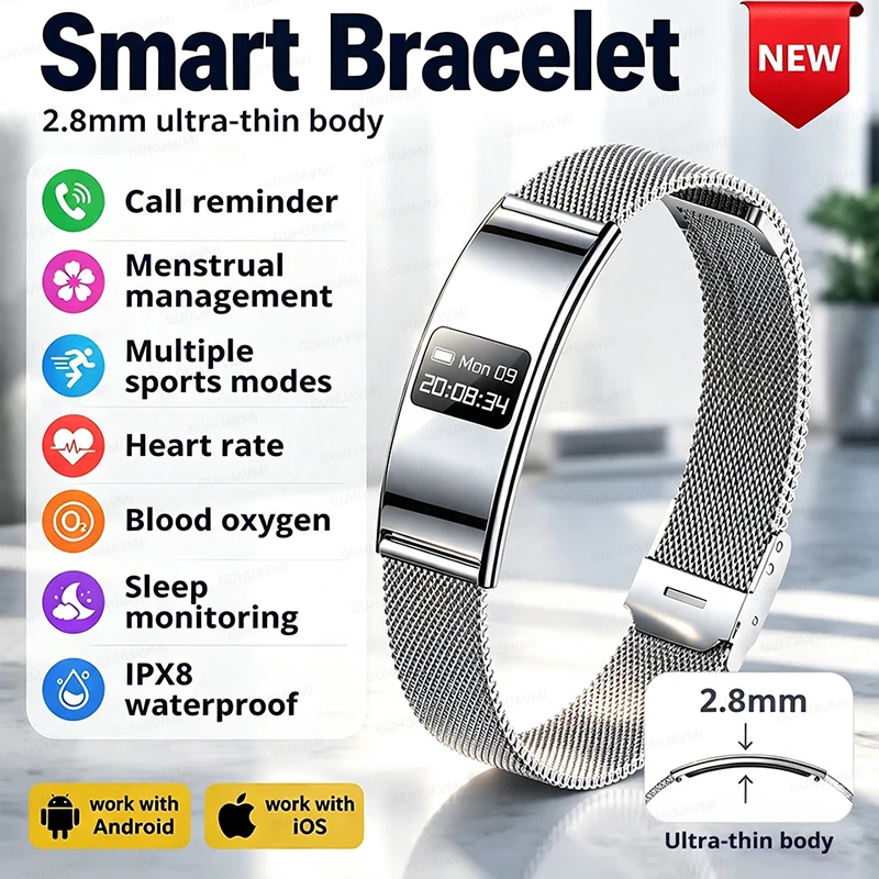 Men Women Ultra Thin Smart Bracelet Heart Rate Sleep Monitor IPX8 Waterproof Sports Fitness Tracker Smartwatch For Android iOS