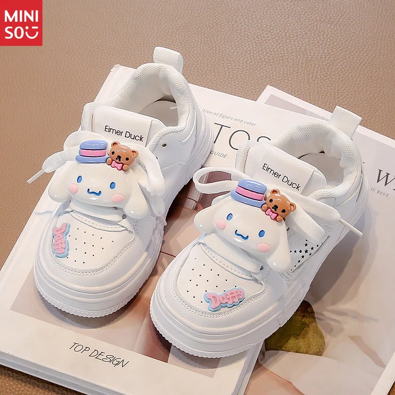 

Miniso 2025 Girls Lace-Up White Sneakers, Fashion Casual Shoes for School & Play