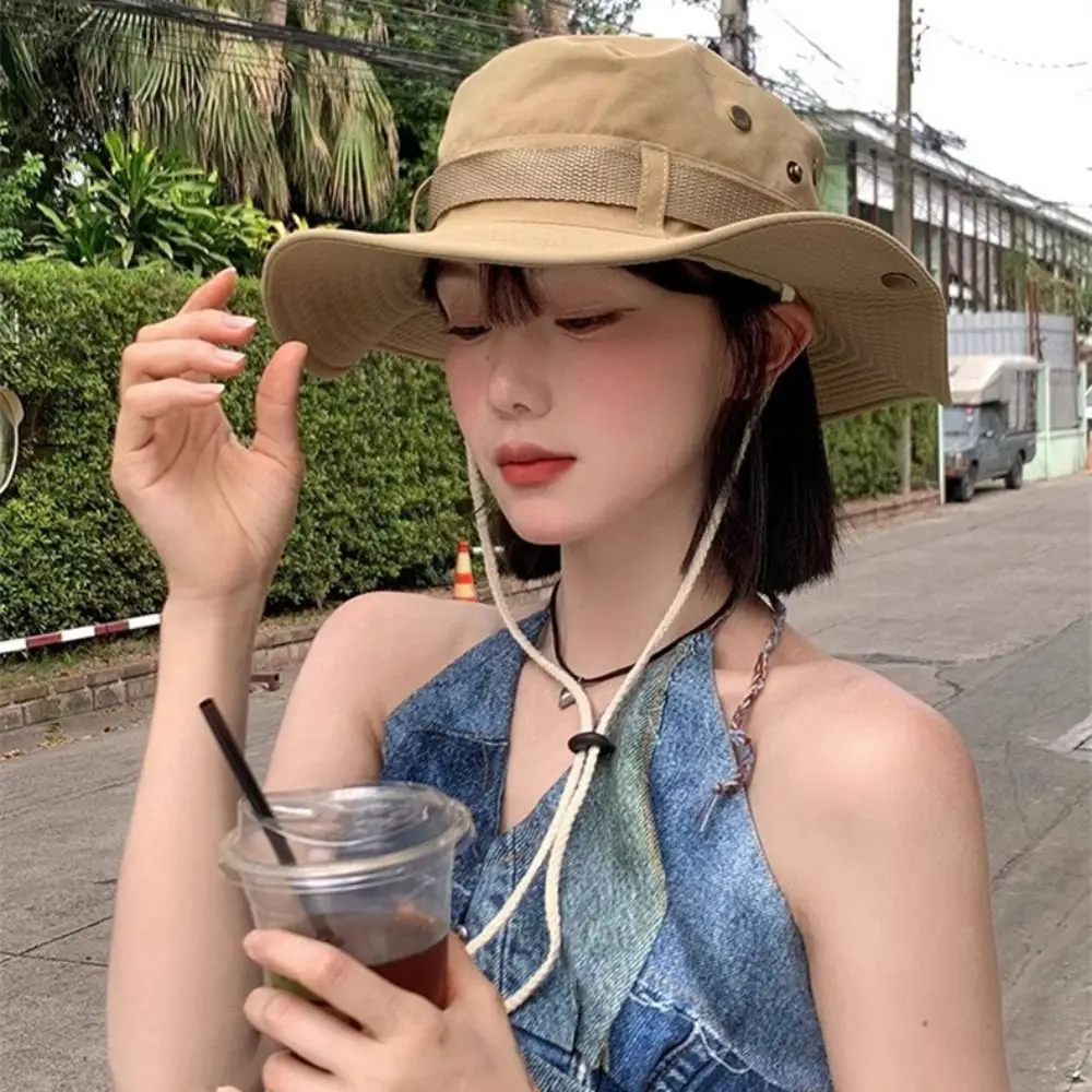 

Polyester Solid Color Sun Hats Adjustable UV Protection Large Eaves Sun Hat Solid Color Wide Brim Wide Brim Bucket Hat
