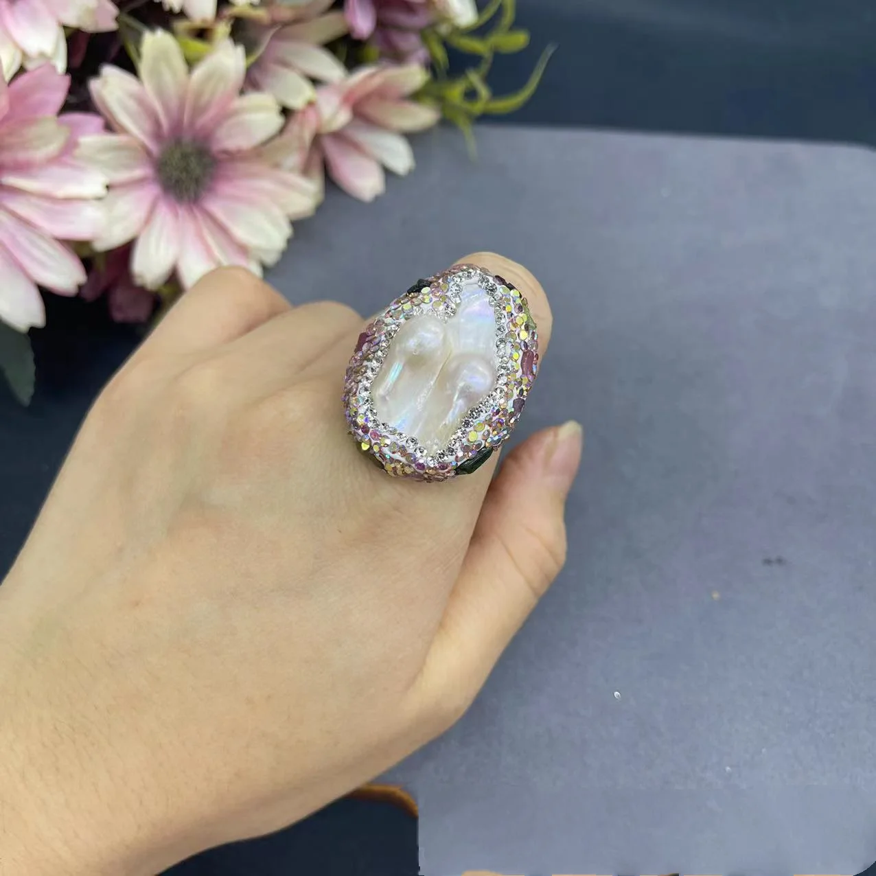 

Natural Irregular Baroque Pearl Jewelry Set for Women Colored Gemstone Tourmaline Pendant Necklace Earrings Bracelet Ring Charm