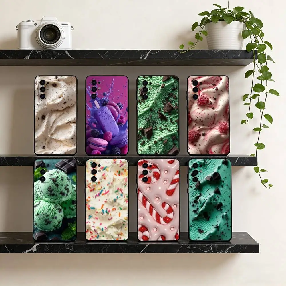 Fashion Pink Melting Ice Cream Phone Case For Samsung S25,S24,S21,S22,S23,S30,Ultra,S20,Plus,Fe,Lite,Note,10,Black Cover