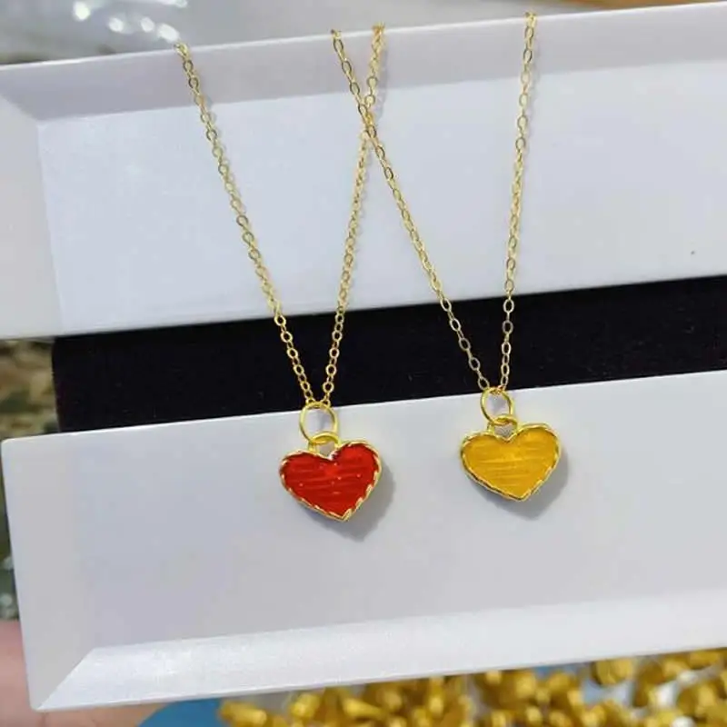 

New 999 24K Yellow Gold Pendant Fashion Women 3D Gold Heart Necklace Pendant