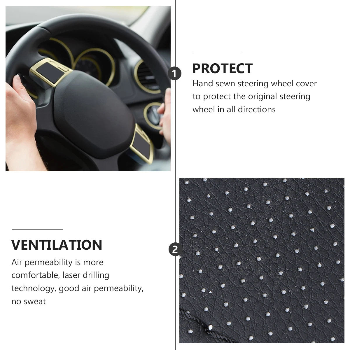 

Pu Steering Wheel Cover High-End Car Accessories Protector Replacement Elastic Design Durable Luxury Look Easy Fit Hide
