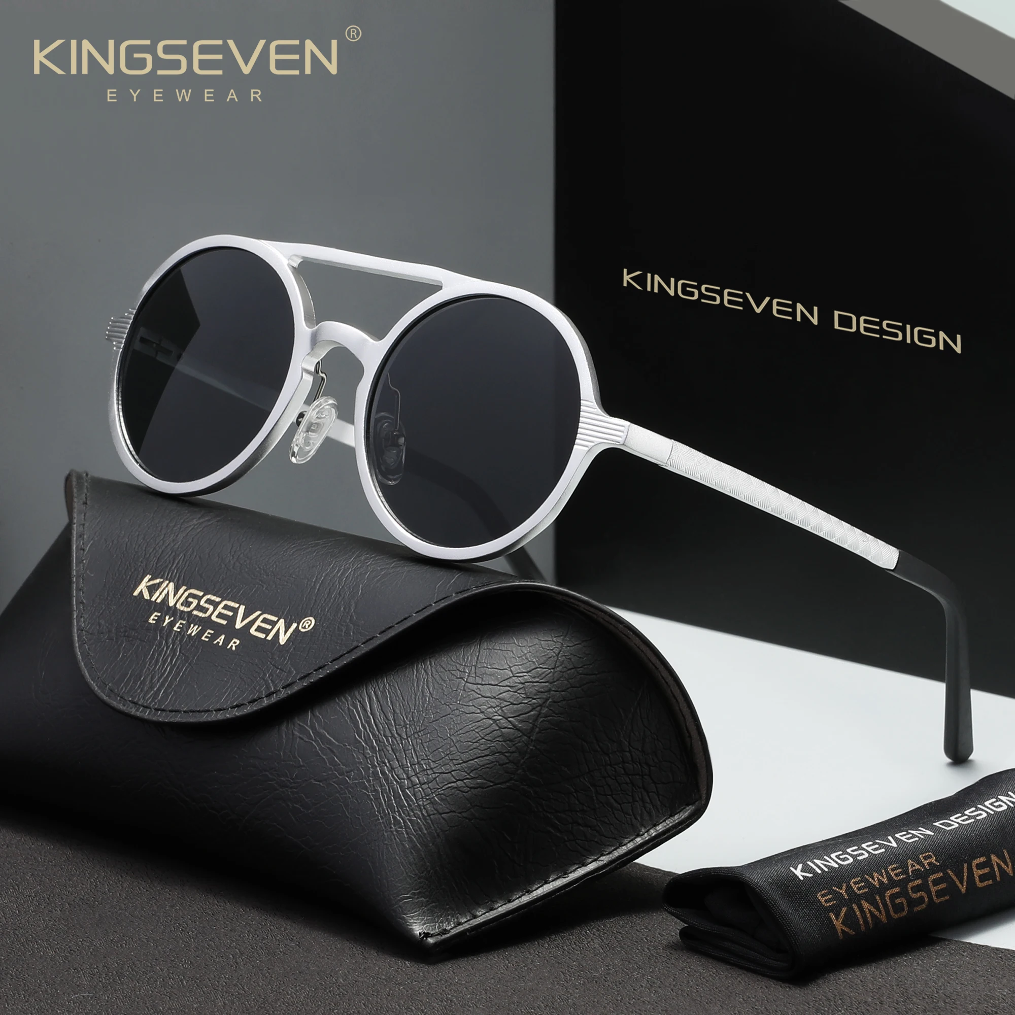 KINGSEVEN Unisex Delicate Retro Punk Style Sunglasses Polarized UV400 Luxury Trendy Eyewear For Fishing Holiday Vacation