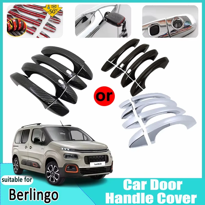 

For Citroen Berlingo K9 2018~2024 2023 2022 2021 2020 2019 Carbon Chrome Auto External Door Handle Anti-Scratch Car Accessories