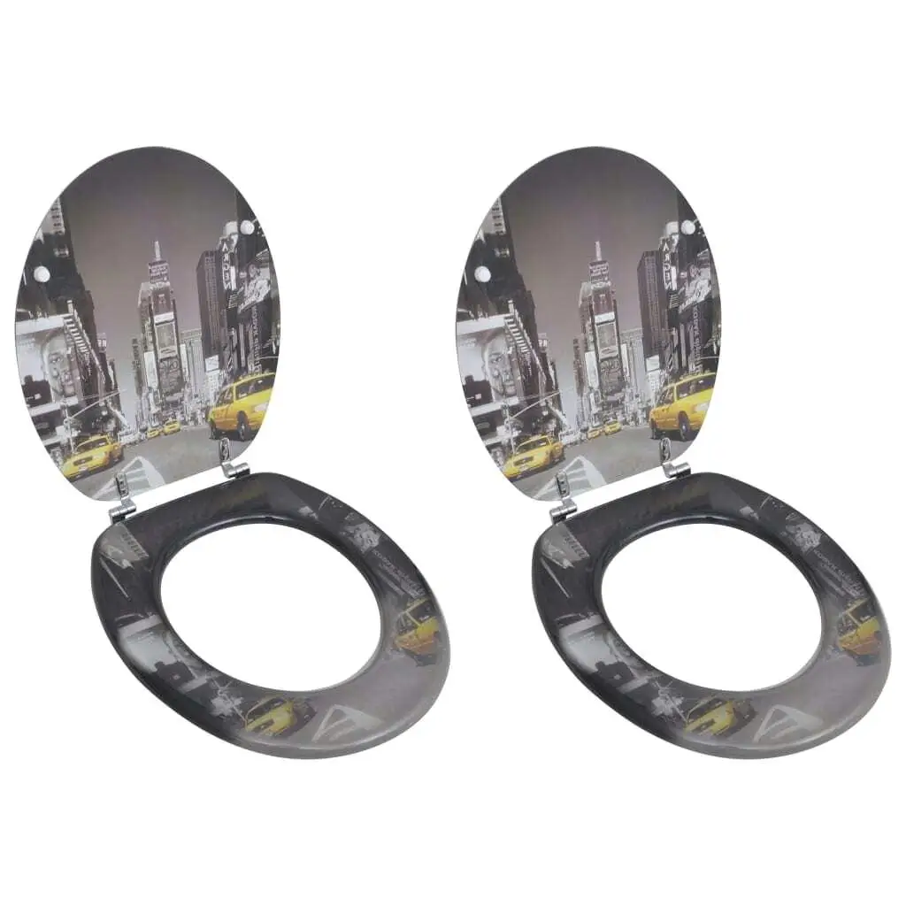 2-Pack MDF Toilet Seats with Lids - Stylish New York Design