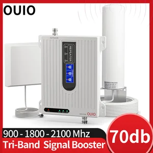 OUIO Fullset Tri-Band Band8/3/1 900/1800/2100 Amplificador GSM WCDMA UMTS LTE 900MHz 1800MHz 2100MHz Repetidor de refuerzo +360 Antena 8 Mejores refuerzo de señal de teléfonos celulares de ventas - №4