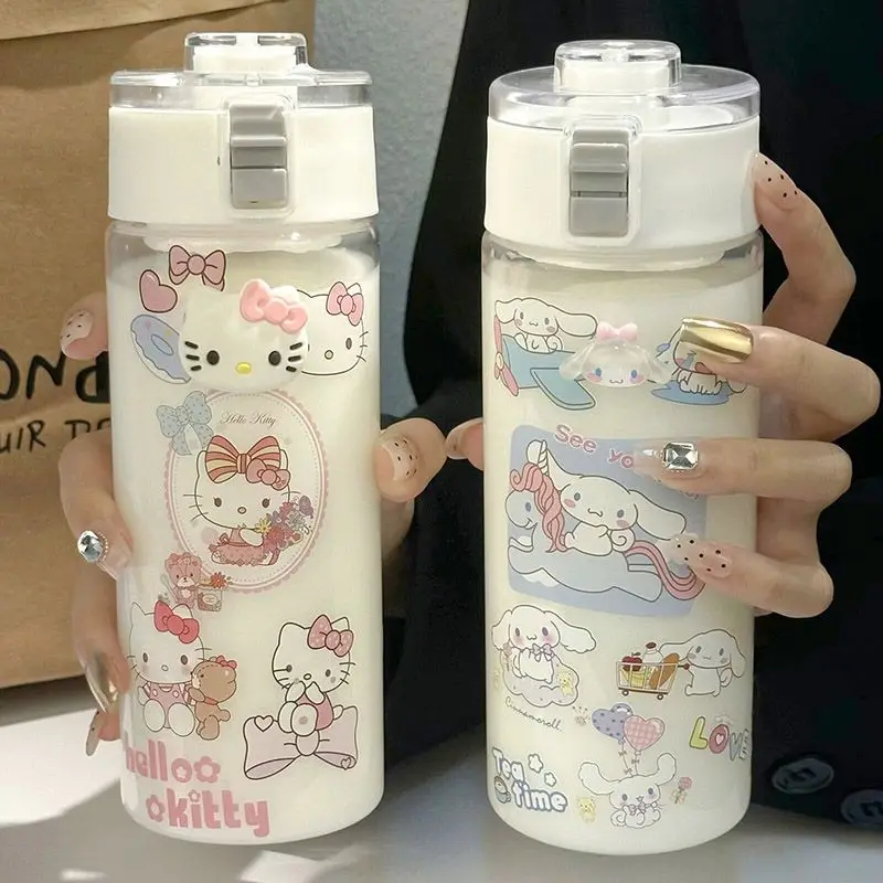 

Cinnamoroll Hello Kitty Anime Kawaii Water Cup Cute Summer Plastic Kt Cat Sport Portable Plastic Children Bottle Gifts for Kids