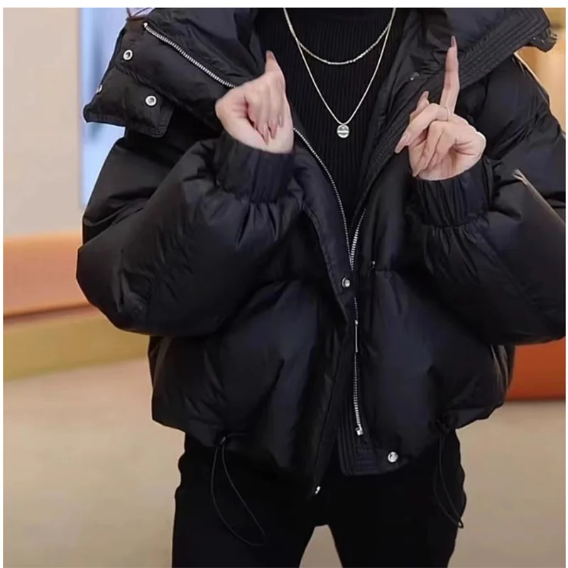 Wear a High-grade Cotton-padded Jacket For Women In Autumn Winter 2024 Solid Color Oxygen Hooded Female Coat With Overcoat